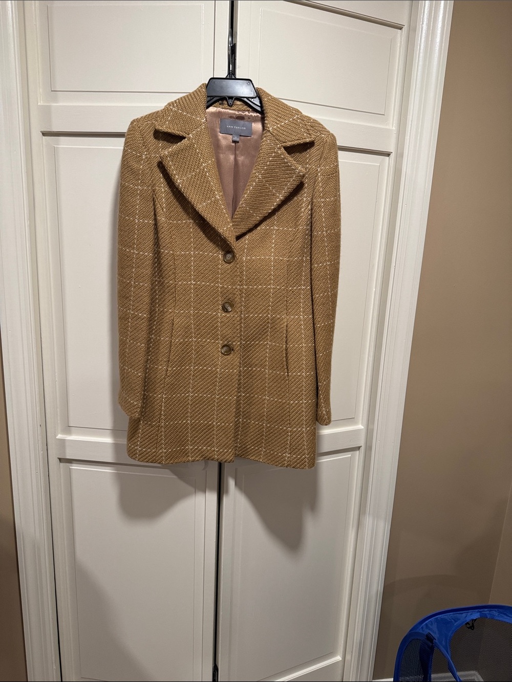 Ann Taylor Tan Windowpane Pea Coat